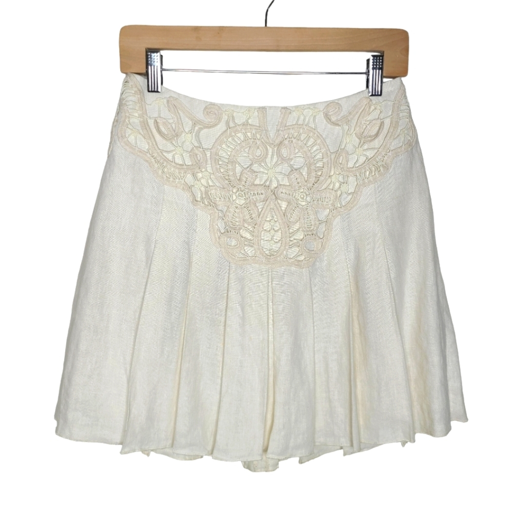 Anthro Koto Bolofo Cream Pleated Lace Skirt 00